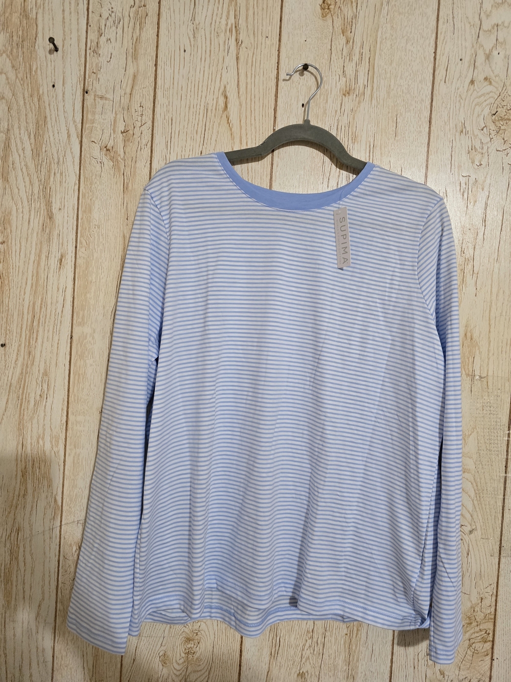 Lands' End Light Blue and White Striped Long-Sleeve Tee